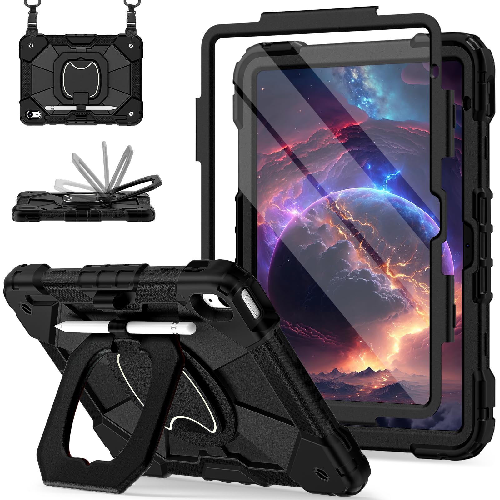 Photo 1 of Scnioy Case for iPad (A16) 11th Generation 11 Inch (2025) / iPad 10th Generation Case 10.9 Inch (2022) with 360° Rotating Stand Screen Protector Pen Holder Shoulder Strap, Black