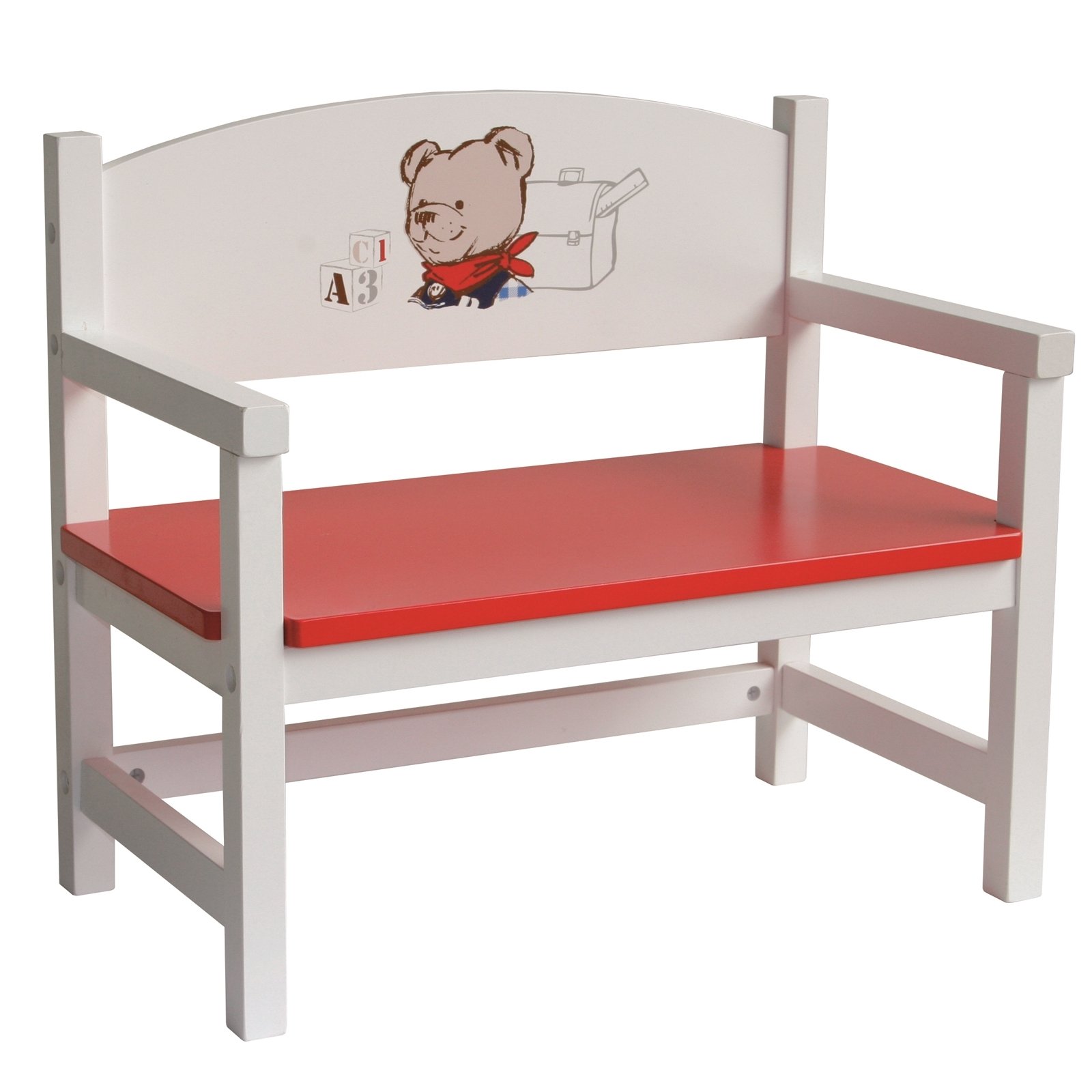 roba Doll Bench from The 'Teddy College' Doll Furniture Series, White Lacquered Doll Bench, Doll Accessory