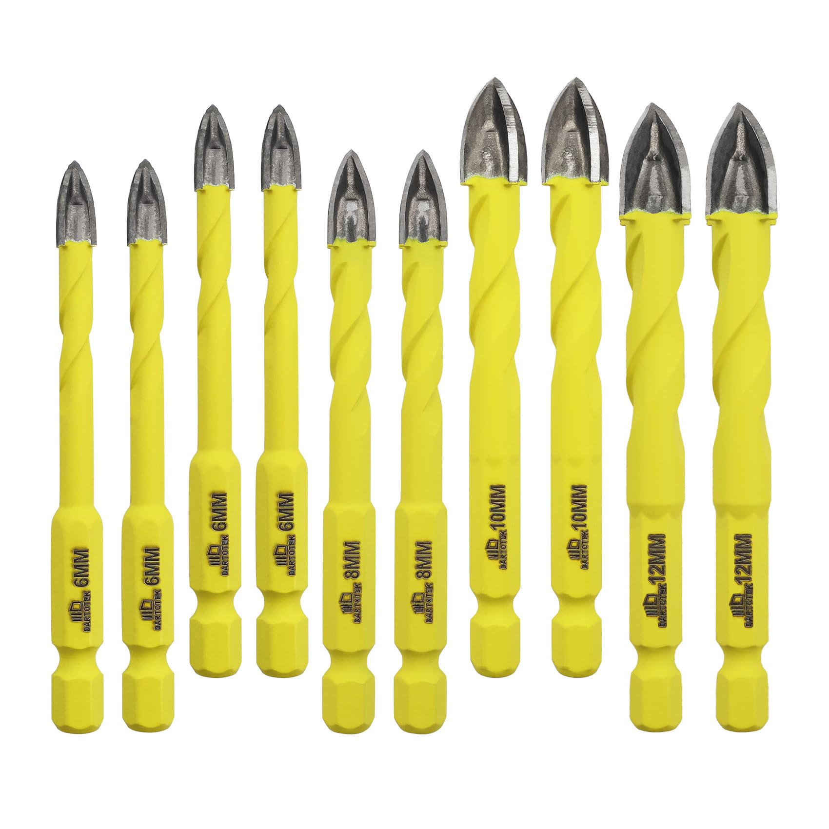 Wood Plastic Drill Bit Set DARTOTEK Masonry 6/8/10/12mm Hole Saw for Tile, Brick, Glass,Tungsten Carbide Tip Work with Ceramic Tile, Wall Mirror, Paver on Concrete or Brick Wall, 10 Pcs