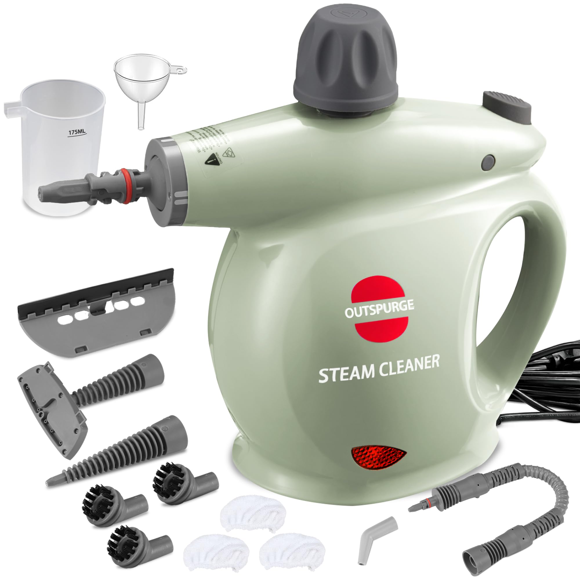 Photo 1 of **MISSING ATTACHMENTS ***Outspurge Handheld Steam Cleaner, Pressurized Multi-Surface Steam Shot with 13 Accessories, Safety Lock, Steamer for Cleaning Floor, Upholstery, Grout, Windows, Couch and Car, Green
