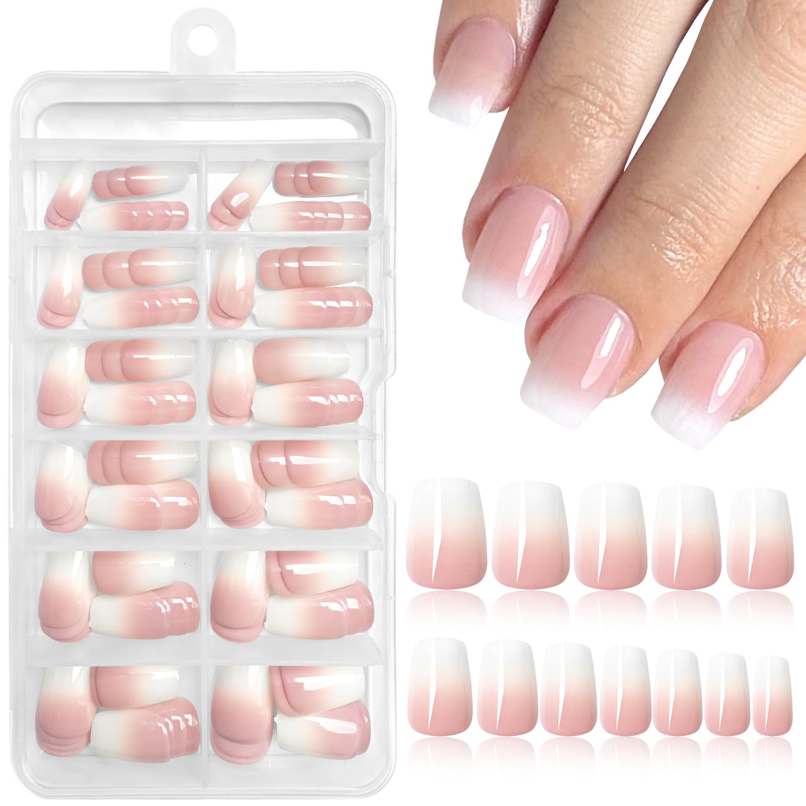 Photo 1 of AddFavor 240pc Ombre Coffin Press on Nails Short Fake Nails - Glue on Nails Coffin Acrylic Nails Press ons Nail Tips Short Stick on Nails with Nail Glue and Adhesive Tabs for Women