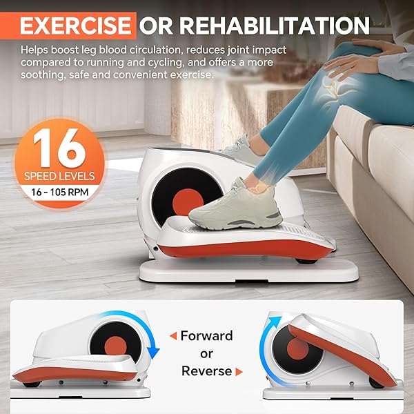 UNDER DESK ELLIPTICAL MACHINE, ELECTRIC EXERCISER PRO WITH 16 ADJUSTABLE SPEED, QUIET AND FULLY ASSEMBLED WITH REMOTE CONTROL & NON-SLIP FOOT STRAPS WHITE