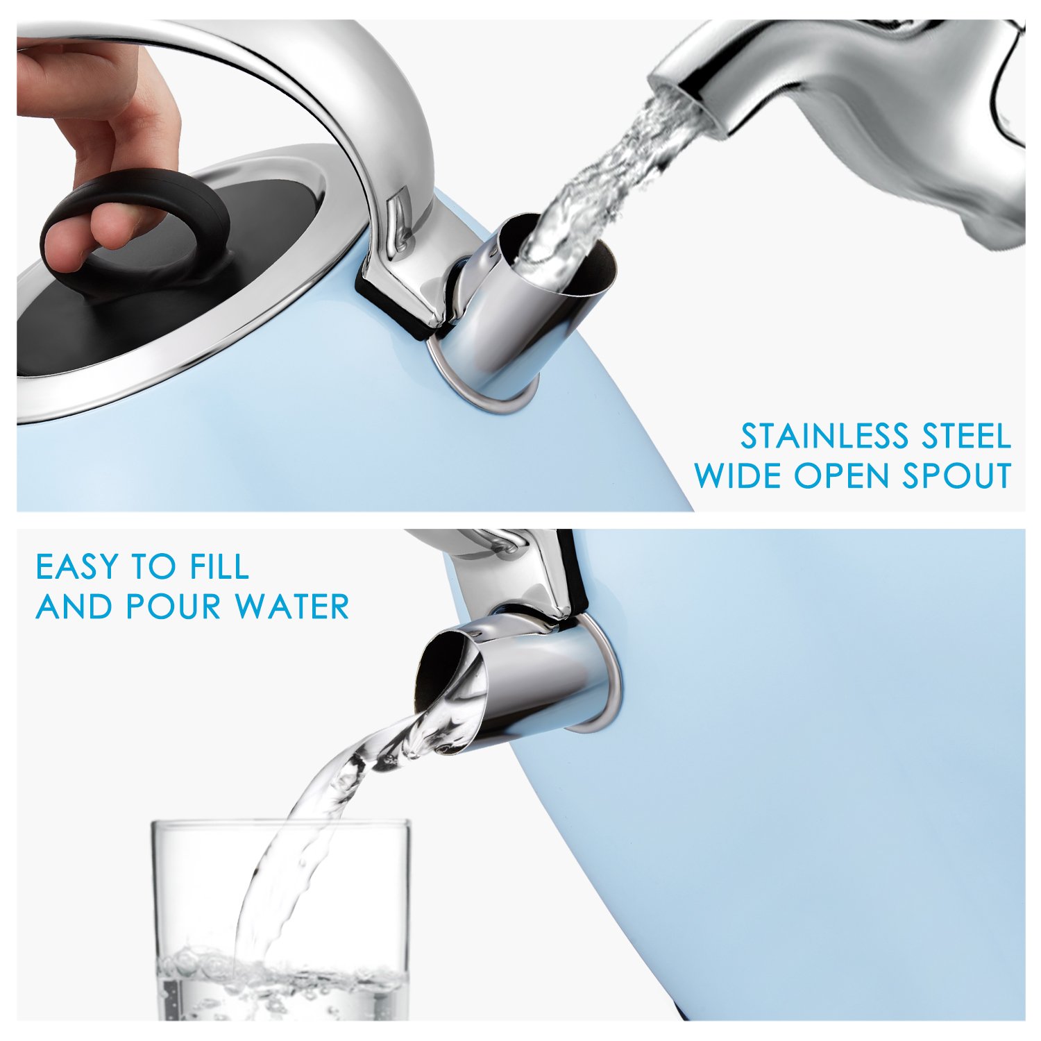 Electric Kettle, Aicok 3000W Fast Boil Tea Kettle, 1.7L Retro Dome Jug Kettle with Auto Off and Boil Dry Protection, 304 Stainless Steel Water Boiler with Anti-Fading PowderBlue Coating