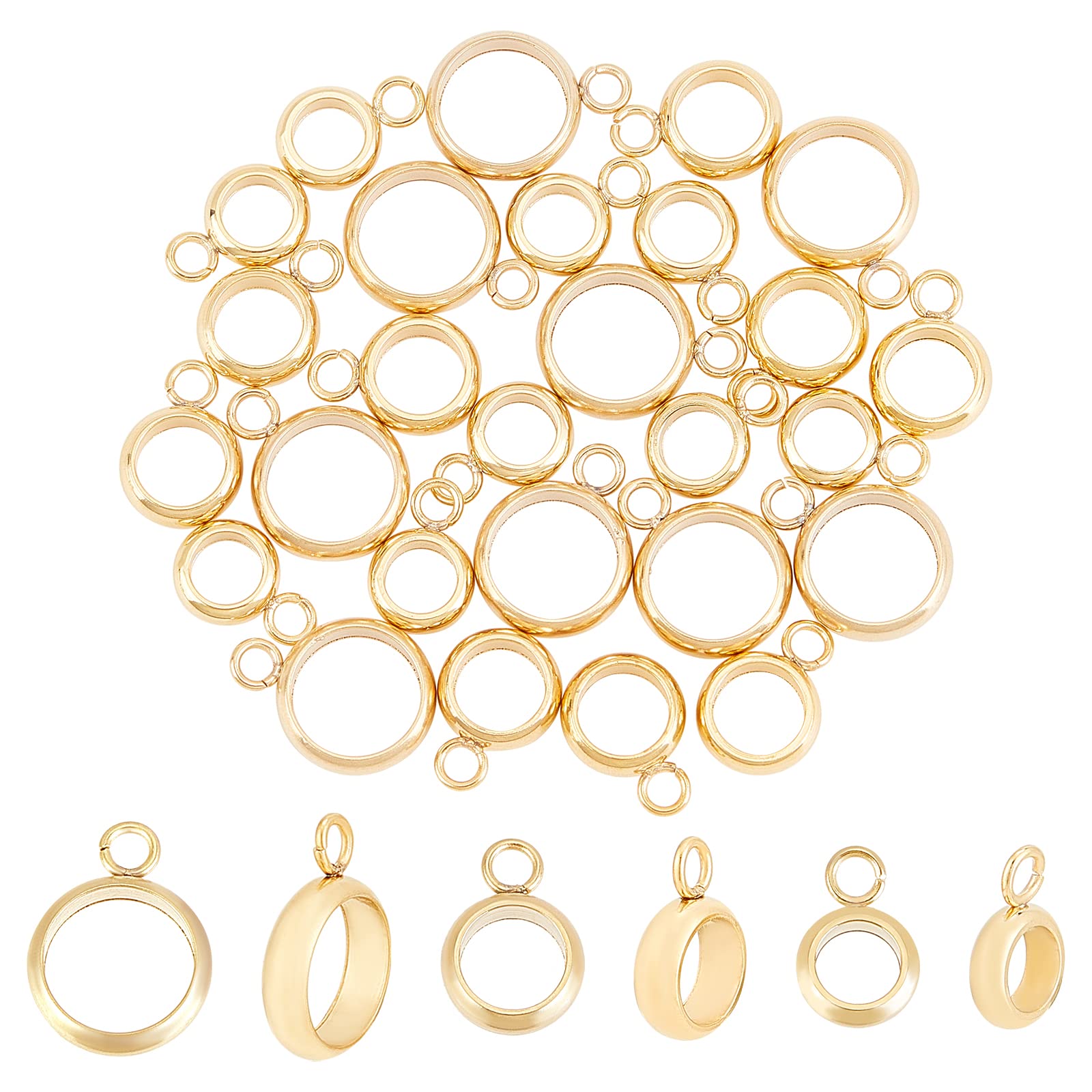 UNICRAFTALE About 30pcs Golden Ring Hanger Links Column Bail Beads 304 Stainless Steel Hanger Links Pendant Bail Hanger Dangle Connector Links for Dangle Jewelry Making 4~7mm Inner Dia