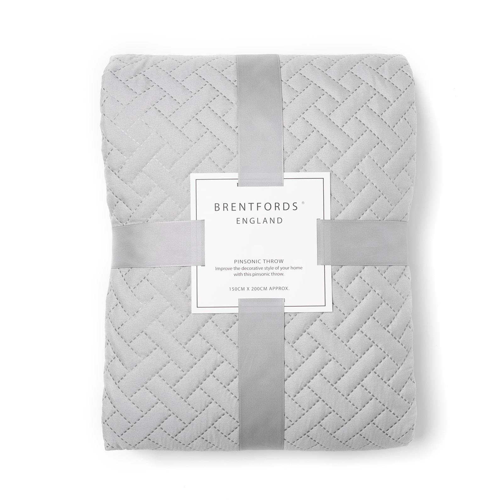 Brentfords Geometric Pinsonic Single Quilted Bedspread, Super Soft Luxurious Silver Grey Quilted Throw for Sofa Lightweight Single Throw Blanket for Bed, 125 x 150cm
