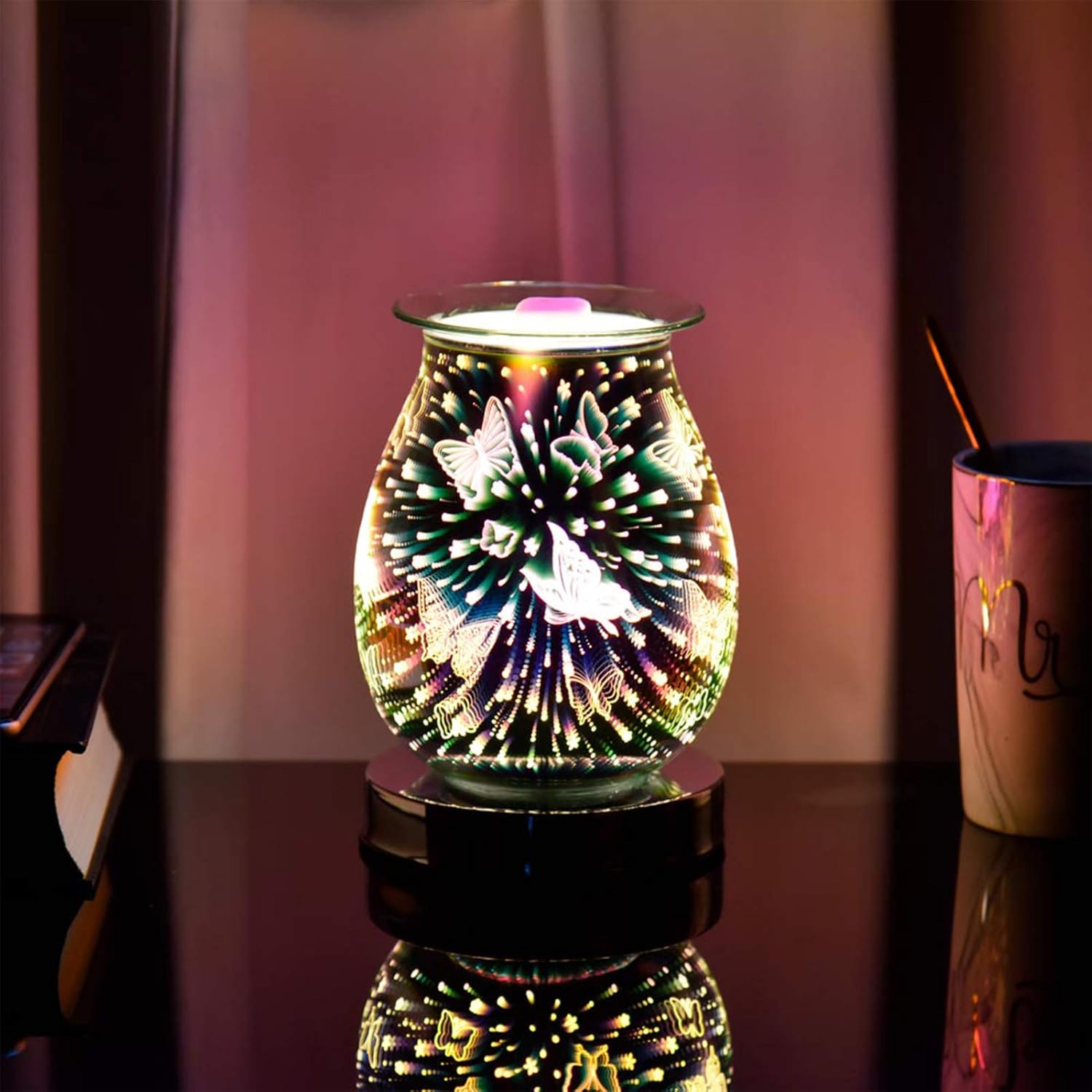 TIEMORE Wax Melt Burners Electric Oil Burner with Light 3D Glass