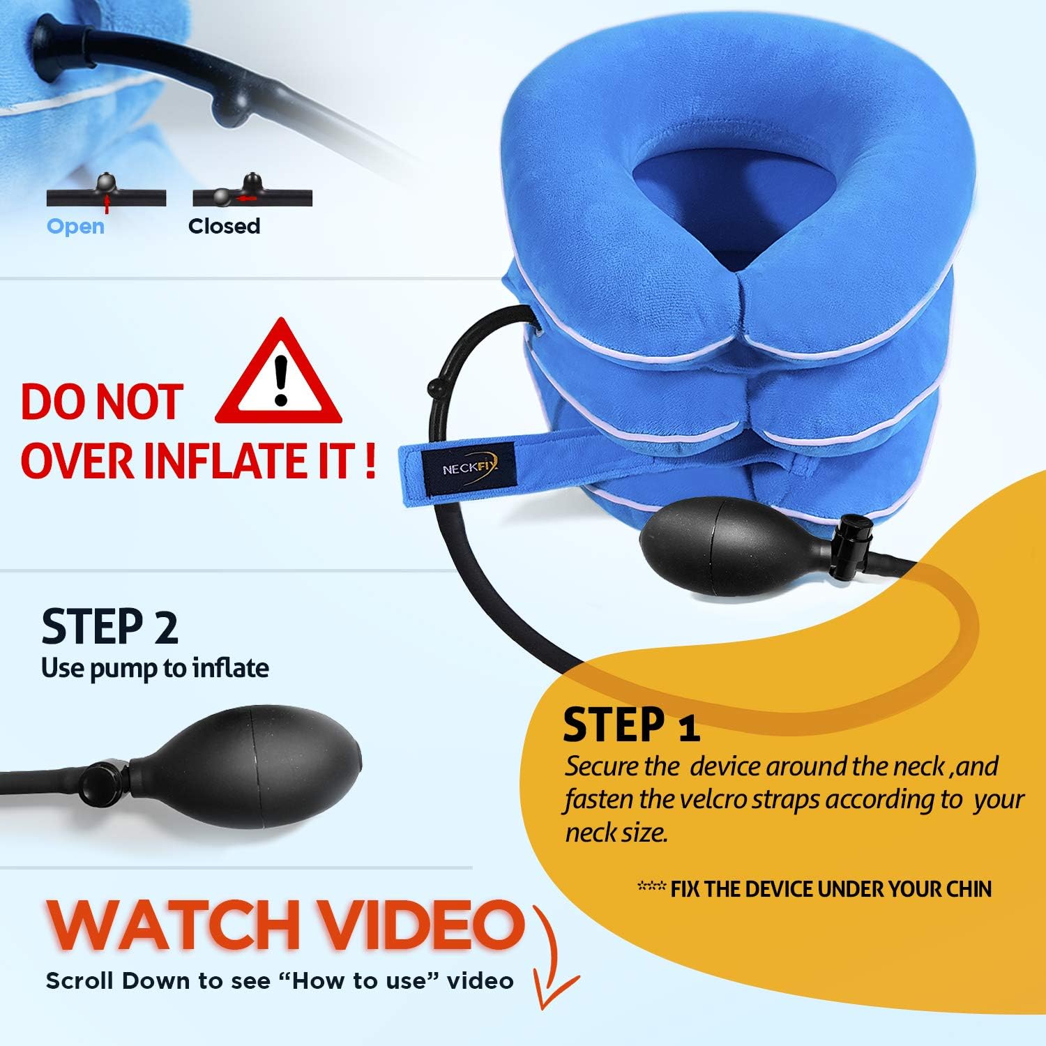 Cervical Neck Traction Device by NeckFix for Instant Neck Pain Relief - Adjustable Neck Stretcher Collar for Home Traction Spine Alignment [Model 2019] + Bonus (12-17 inch): Health & Personal Care