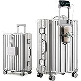 HotWay PC Hard Shell Carry On Luggage with Aluminum Frame, Suitcase with Cup Holder and USB Port, Zipperless Luggage for Business Travel (Silver, Carry On 20Inch)