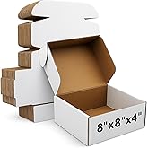 Shipping Boxes 8x8X4 Inches Set of 20 White Corrugated Cardboard Mailer Boxes for Packing, Mailing, and Small Business