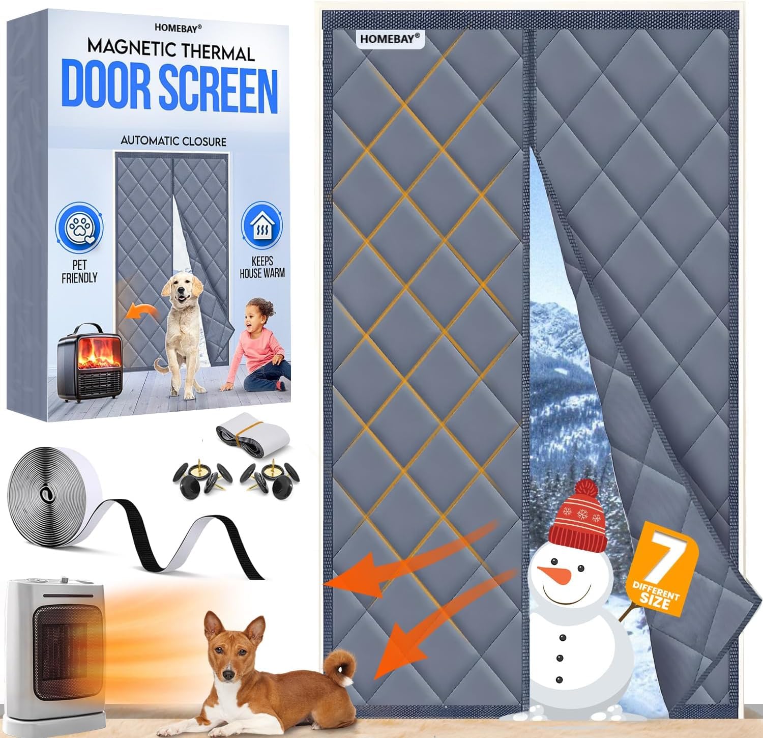 Homebay® Magnetic Thermal Insulated Door Curtain – Thickened Oxford Fabric Draft Insulation Curtain, Auto-Closure Screen Door Cover, No-Drill Easy Install for Doorways