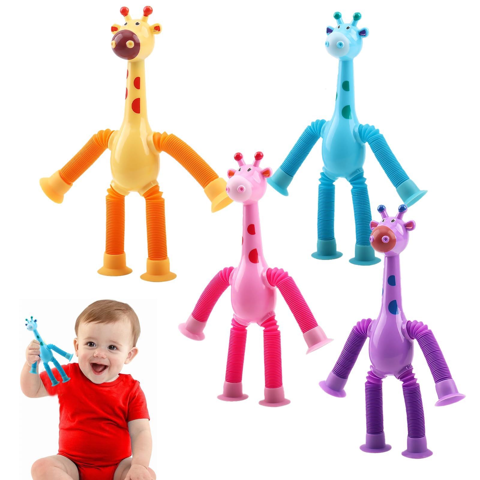 4 Pcs Multicolour Suction Toys, Fun Developmental Sensory Suction Toys for 6 Months,sensory toy, Strong Grip Suctions Toy for Bath Time High Chair Window and Playpen Fine Motor Skills Activity