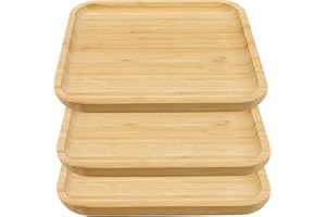 JOIKIT 3 Pack 12 Inch Bamboo Platter, Fine Polished Square Wood Plates Bamboo Serving Tray for Holding Fruit, Bread, Cheese, 