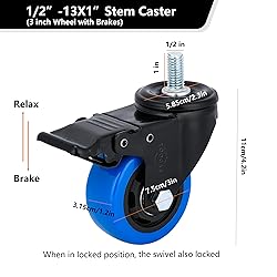 3 Inch Caster Wheels 1000Lbs Threaded Stem Casters