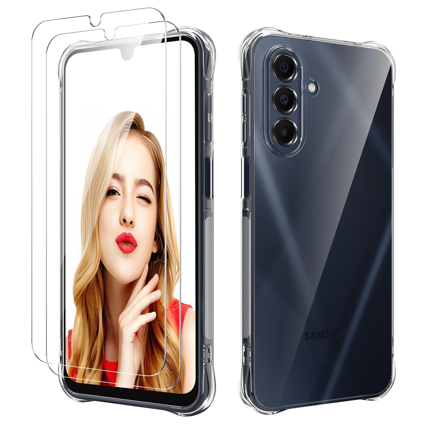 FollmeAir for Galaxy A17 5G Case with 2 PCS Screen Protectors,Girls Women Slim Flexible TPU Bumper Shock Absorption Rubber Soft Cover for Samsung Galaxy A17 5G (Clear, Samsung Galaxy A17 5G)