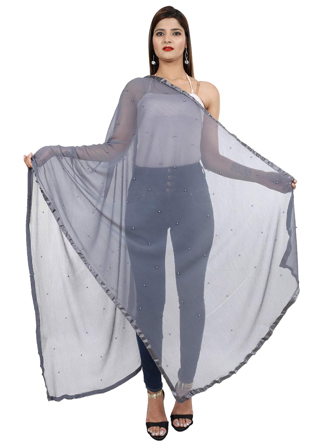 fashion & store women's chiffon plain dupatta (2.25 m, 42 inches, grey)