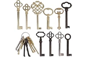 SACUMEA Skeleton Keys for Old Doors and Antique Furniture, 10 Keys Universal Vintage Keys Replacement Kit for Cabinet Doors, Floor Clocks, Dresser Drawers, Roll Top Desk Locks - Old Key Antique Decorative Key