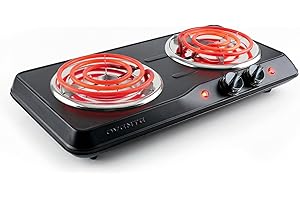 OVENTE Electric Countertop Double Burner, 1700W Cooktop with 6" and 5.75" Stainless Steel Coil Hot Plates, 5 Level Temperatur