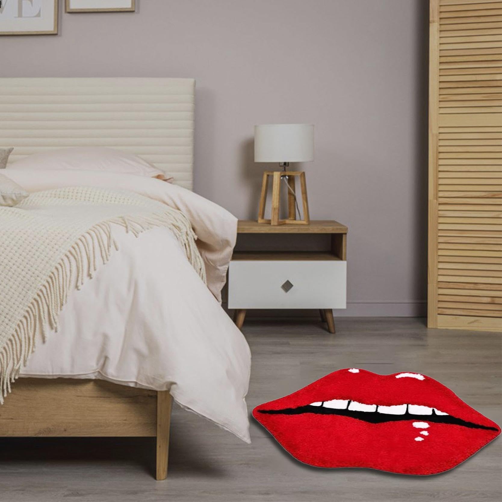 Lips Shaped Bathroom Rug, Cute Funny Biting Lips Shaped Bath Mat, Non-Slip Mat Washable Absorbent Bathtub Rug Bathroom Shower Rugs,Valentine'S Day Flaming Red Lips Floor Mat (A)