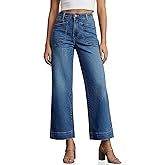 Cicy Bell Womens Cropped Wide Leg Jeans Stretchy High Waisted Trendy Capri Baggy Denim Ankle Pants with Pockets