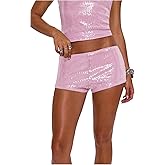 Floerns Women's Sparkly Sequin Party Shorts Low Waist Skinny Festival Concert Shorts