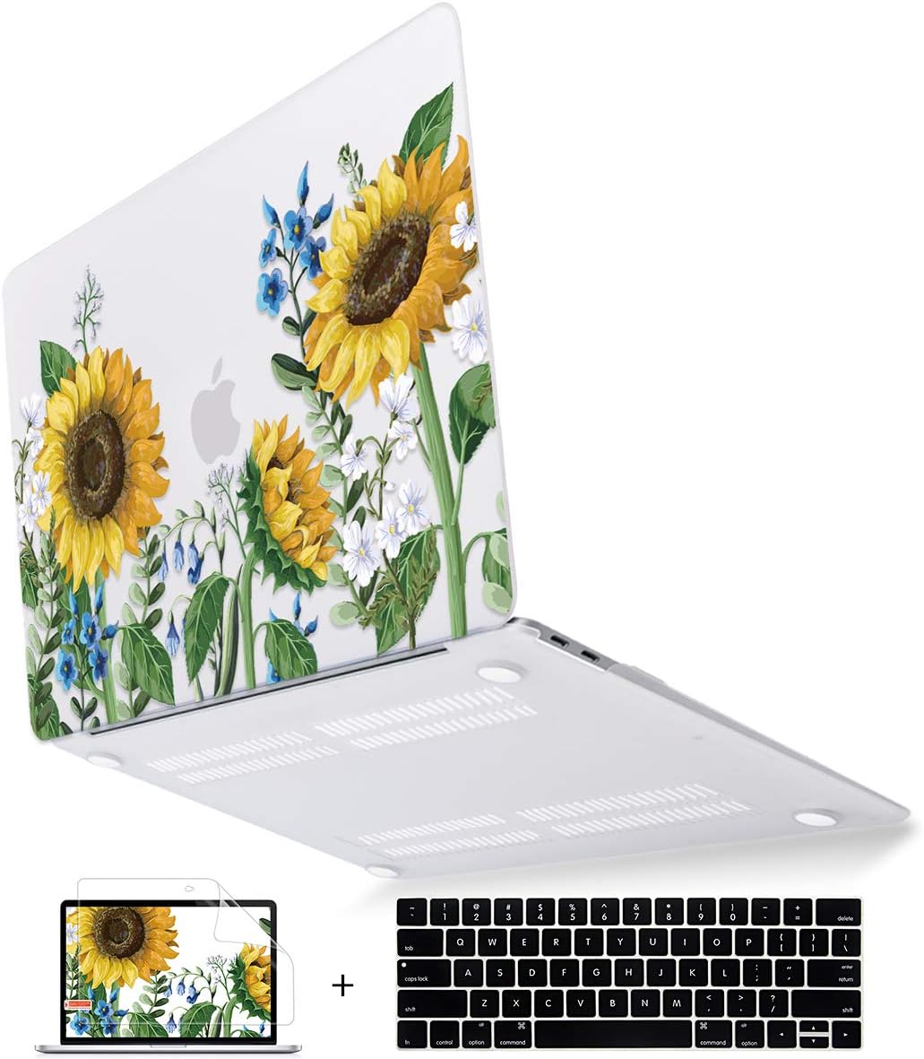 Mektron for New MacBook Pro 13 inch Case Touch bar 2016-2019 Release Model A2159/A1989/A1706/A1708 Sunflower Flowers Laptop Cover & Keyboard Skin & Screen Protector
