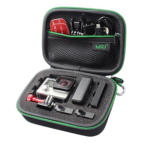 HSU Schutztasche Tragetasche (Kleine) - Neuer Tasche Case für gopro 2018/7/6/5/4/3+ und Zubehör, mit Tragegriff und Karabiner