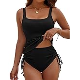 BMJL Womens Two Piece Tankini Ribbed Tummy Control Swimsuits Ruched Full Coverage Bathing Suits Swim Suit 2025