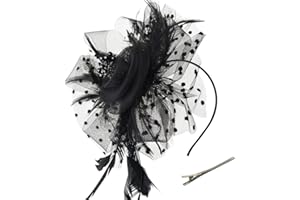 DRESHOW Fascinators Hat Flower Mesh Ribbons Feathers on a Headband and a Clip Tea Party Headwear for Girls and Women