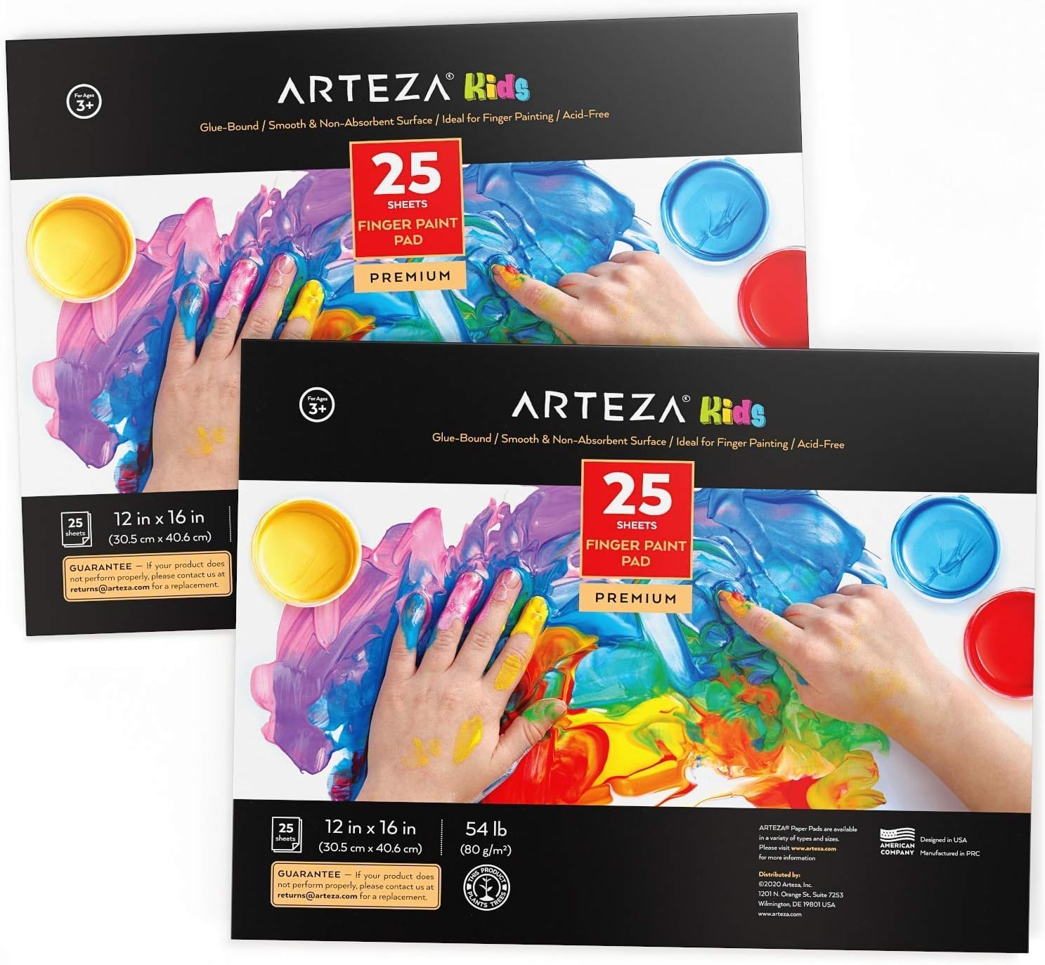 Arteza Finger Paint Paper Pad, Pack of 2, 30.5 x 40.6 cm, 50 Sheets (80gsm), 25 Sheets Each, Satin Painting Paper for Children, Glue-Bound, for Finger Painting and Mixed Media