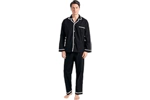TONY AND CANDICE Men’s Cotton Pajama Set, Long Sleeve Button-Down Woven Sleepwear