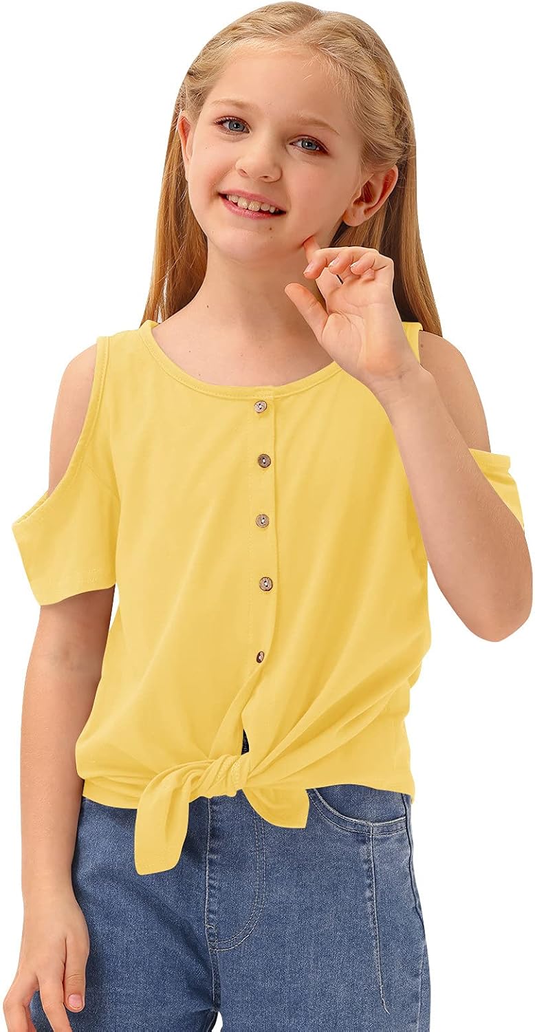 BesserBay Girl's Casual Solid Twist Knot Front Tunic Shirt Cold Shoulder Top 3-12 Years: Clothing