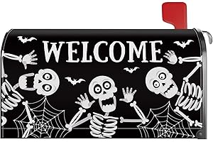 YINENA Welcome Halloween Skeleton Mailbox Cover Magnetic Standard Size 21x18 Inch Holiday Decorative Post Letter Box Wrap Decor Garden Yard Decoration