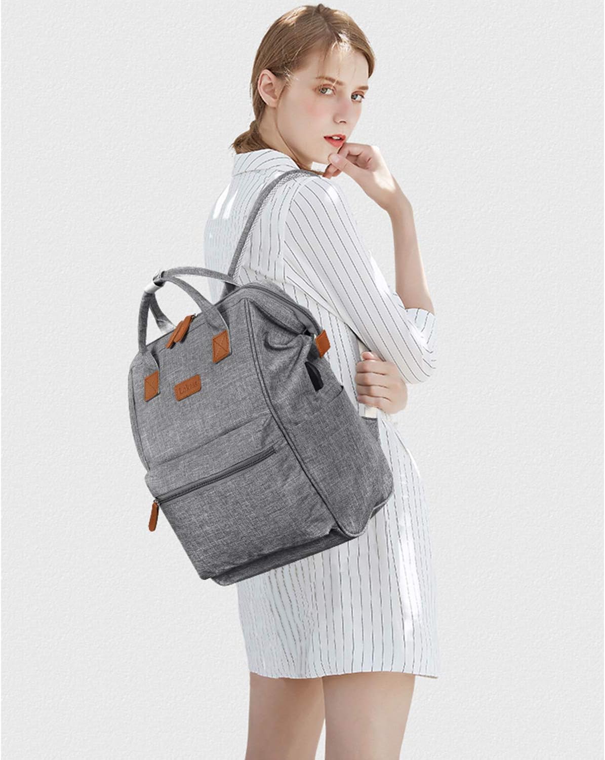 BRINCH Laptop Backpack 15.6 Inch Wide Open Computer Backpack Laptop Bag College Rucksack Water Resistant Business Travel Backpack Multipurpose Casual Daypack with USB Charging Port for Women Men,Gray: Electronics