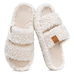 EverFoams Womens Fuzzy Open-toe Slippers Soft Comfy