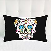 Siwehtu Bed Throw Pillows Covers Sugar Skull Decor Throw Pillow Case Cushion Cover for Couch Colorful Flowers Leaves Sugar Skull Pillow Covers for Bed Home Car Polyester 20x30 Inches
