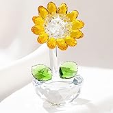 Movdyka Crystal Yellow Sunflower Decor Figurine Unique Gifts for Women Mom Birthday Cute Sun Flowers Home Office Table Decor Collectible Crystal Flower Glass Paperweight