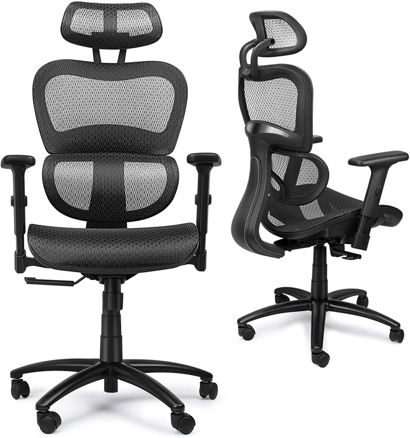 Ergousit Ergonomic Office Desk Chair Adjustable Headrest 3D Flip-up Armrests Seat Height Ergonomic Computer Chair，Executive, Drafting, Gaming or Office Chair (Black): Kitchen & Dining