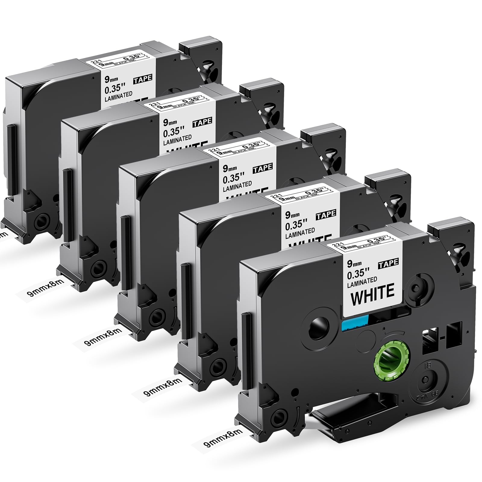 Upwinning TZe-221 TZe 221 Compatible with Brother Label Printer Tape 9mm Black on White, Replacement for TZe 9mm Tape Cassette Work with Brother Label Maker 900 1000 1010 H100lb H105 H110, 5-Pack