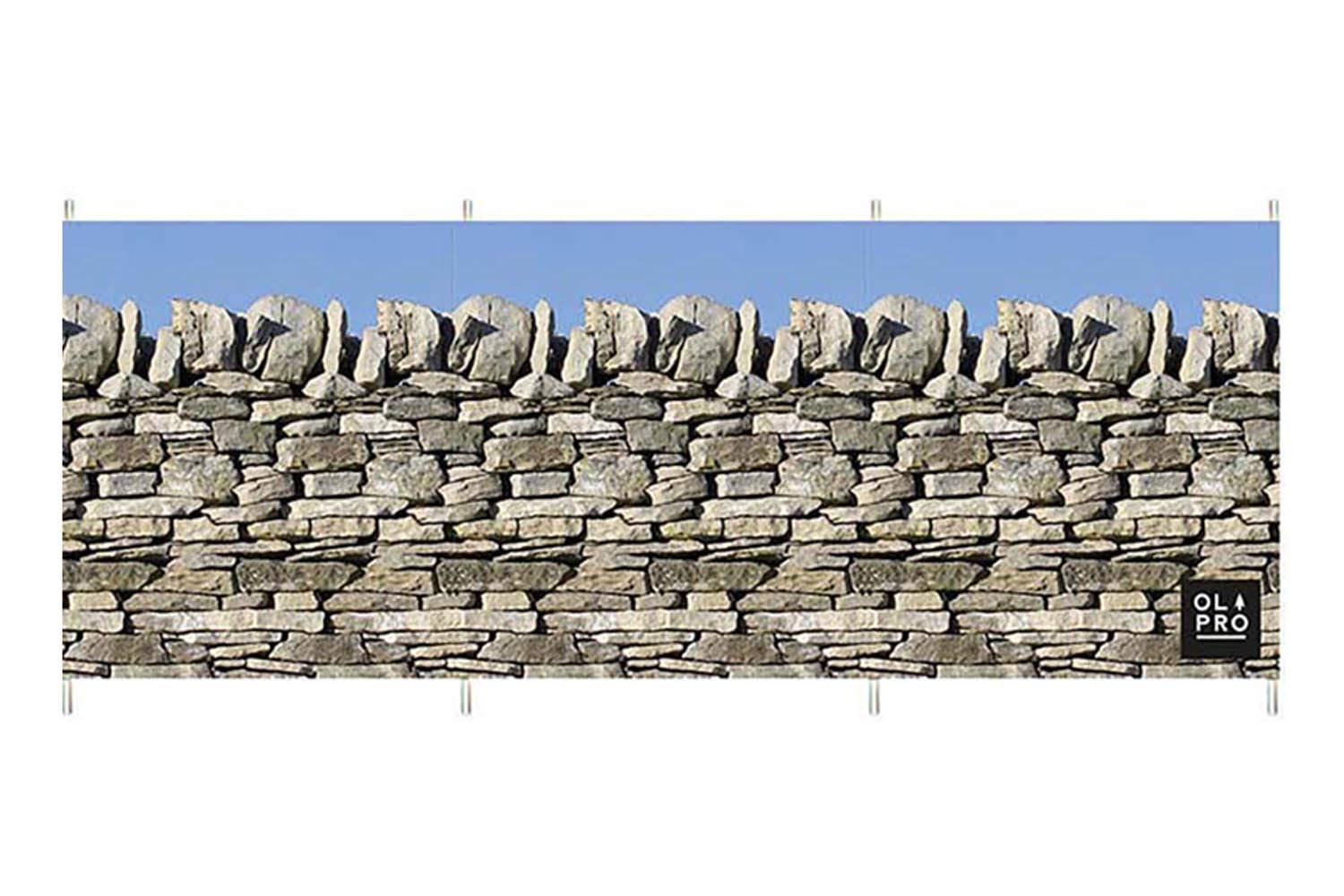 OLPRO 4-Pole Stone Wall Windbreak – 4.8m x 1.4m Heavy Duty Camping Windbreaker | Compact Pack Size (66x12x12cm), Includes Steel Poles & Carry Bag