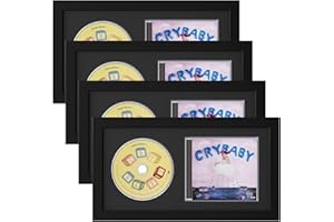 Allenkwok Solid Wood CD Display Frame for CD Cases and Discs with EVA Foam Lining and Black Flocked Fabric, Wall Mountable, Acrylic Cover, Elegant Home Decor, (4-pack 7.7x14.4 Black)
