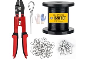 Wire Rope Crimping Tool Kit,304 Stainless Steel Cable 165FT - 7x7 Strand,1/16’’ Heavy Duty Wire Rope with 100PCS Loop Sleeves