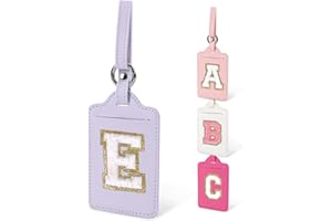 IQIMOTT Initial Luggage Tags for Suitcases, Cute Letter Luggage Bag Suitcase Identifier Name Baggage Tag, PU Leather Travel Luggage Tags, Bag Tags for Men Women Kids Luggage Handbags(Purple-White E)
