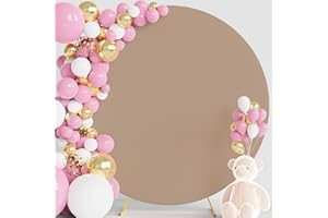 Wokceer 7.2FT Round Backdrop Cover Round Arch Covers Nude Brown Spandex Circle Balloon Arch Backdrop Cover for Wedding Birthday Party Baby Bridal Shower Decor
