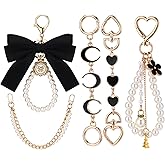 Sureio 5 Pcs Bag Extender Chain Pearl Purse Chain Ribbon Bow Keychain Extender Bag Strap Purse Charms Accessories for Handbag