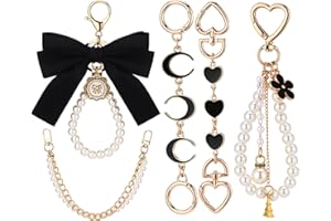 Sureio 5 Pcs Bag Extender Chain Pearl Purse Chain Ribbon Bow Keychain Extender Bag Strap Purse Charms Accessories for Handbag