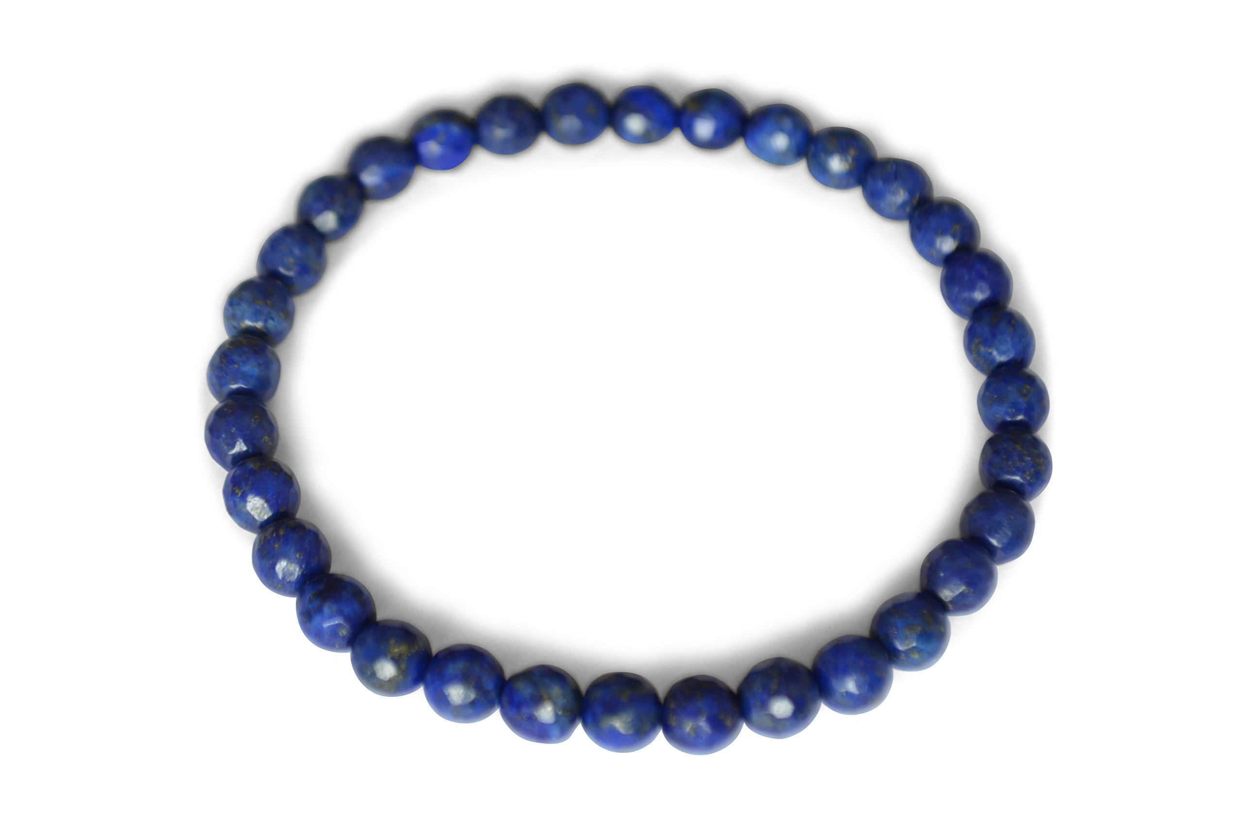 Vifaleno Lapis Lazuli Bracelet, Natural, deep Blue, Round, Faceted, 6 mm, Approx. 19 cm Long, Stretchable