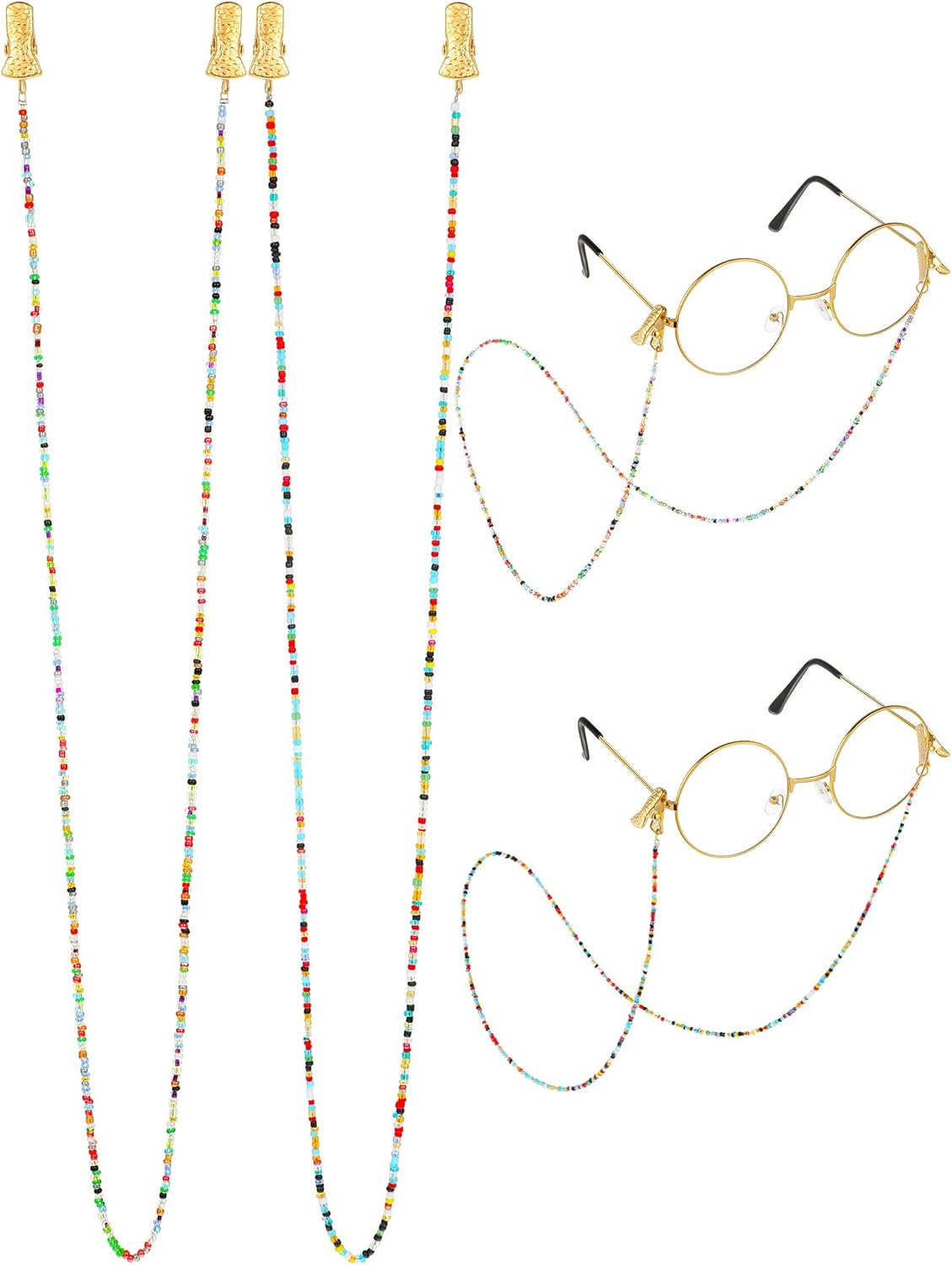 2 Pieces Eyeglass Chains Colorful Beaded Glasses Chain with Clip