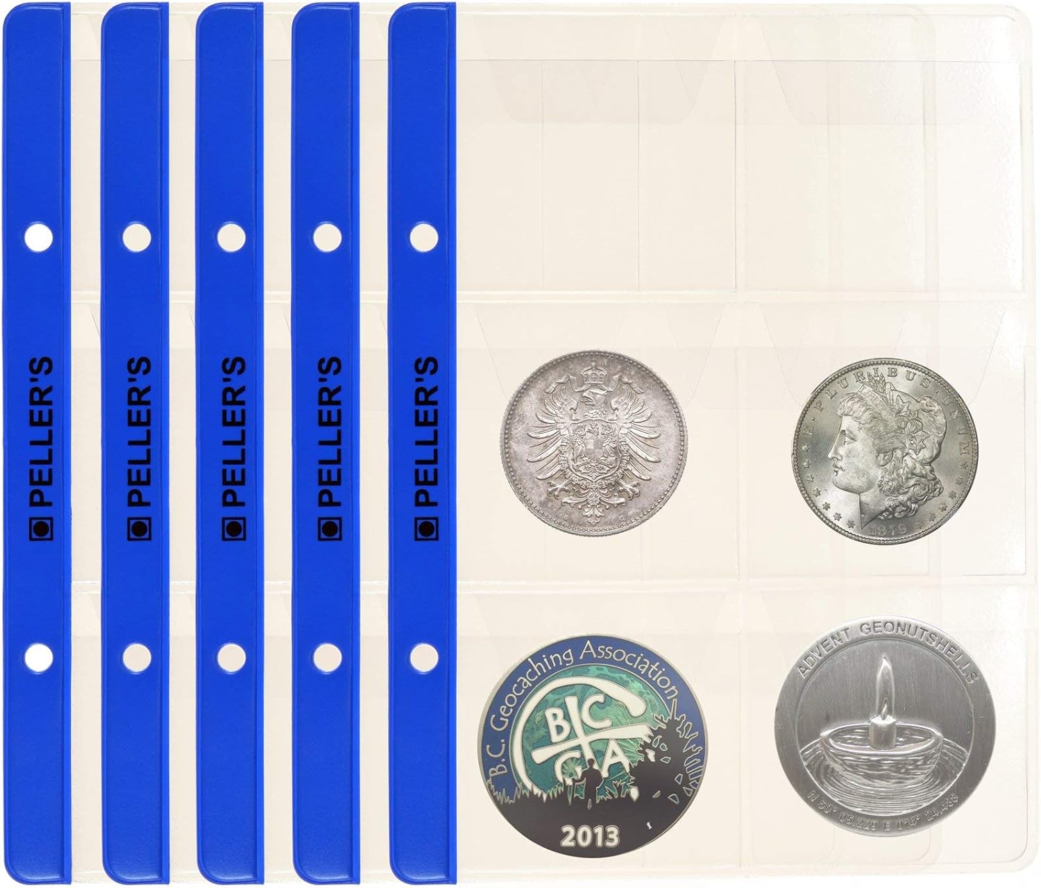 10 Collectors Sheets, 6 Pockets 2.17" X 2.17" (55mm X 55mm) On Each Page, for Big Coins up to 1.89" (48mm). Album S refill