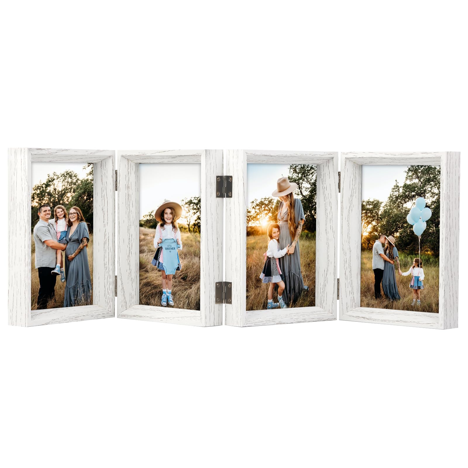 5x7 Photo Frame Hinged Folding 4 Picture Frame Beveled Multiple Photos, White