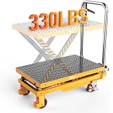 Tera Hydraulic Lift Table Cart: 330 lbs Single Scissor Lift, Yellow | 28.5" Lifting Height, Non-Slip Pad, Impact-Resistant PU Wheels, Thickened Scissors, for Material Handling and Transportation